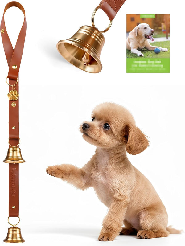 FOLKSMATE Leather Dog Door Bells for Potty Training, Big Brass Puppy Dog