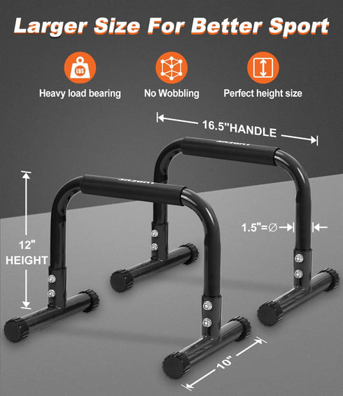 Push Up Bar, 12 Inch High Non-Slip Parallettes Bars & Dip Bars with Foam Handles for Strength Training