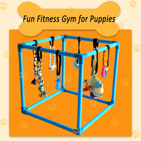 8 Puppy Play Gym with Hanging Toys, Interactive Indoor Jungle Gym ABS Frame with Adjustable Elastic Straps, Little