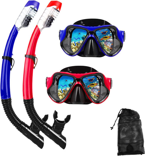 Snorkeling Gear for Adults, Snorkel Mask Set with Dry Snorkel, Scuba Diving Mask, Swim Glasses for Youth
