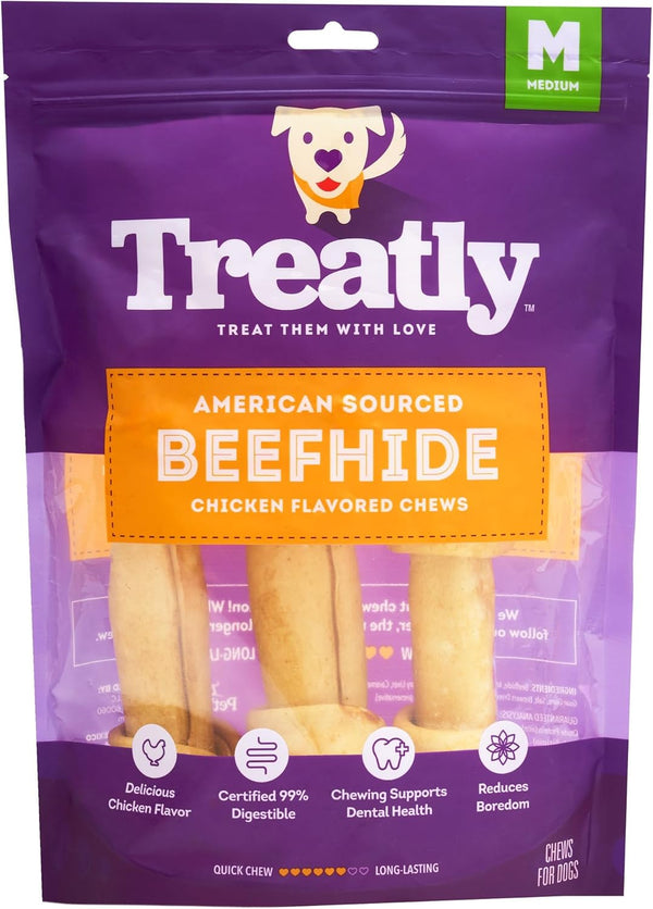American Sourced Beefhide Bones, 6-7" Dog Chew Treats, Chicken Flavor, 3 Count