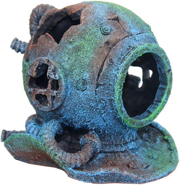 Realistic Vintage Aquarium Sunken Submarine Helmet Decorations - Durable Resin Fish Tank Shipwreck Accessories
