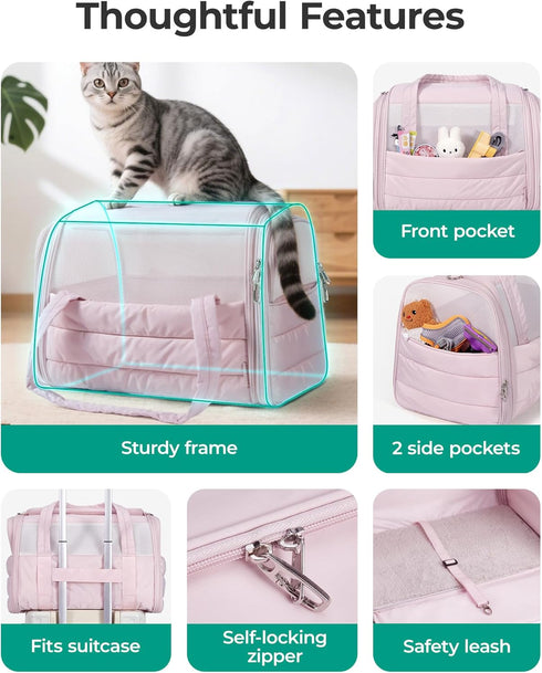 20 Lbs BAGSMART Cat Carrier: Soft-Sided Pet Carrier for Small Medium Cats Dogs Puppy Quilted Collapsible Puffy Travel
