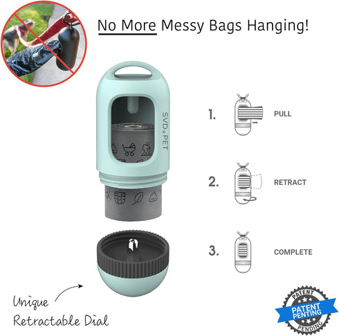 SVD.PET Dog Poop Bag Dispenser, Retractable Waste Bag Holder Fits Any Dog Leash, Leak-proof Bags (Misty Jade)