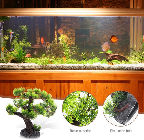 11.41 10.23 2.75 Inches, BESPORTBLE Bonsai Tree for Aquarium, Resin Fish Tank Landscape Decoration, Simulated Green