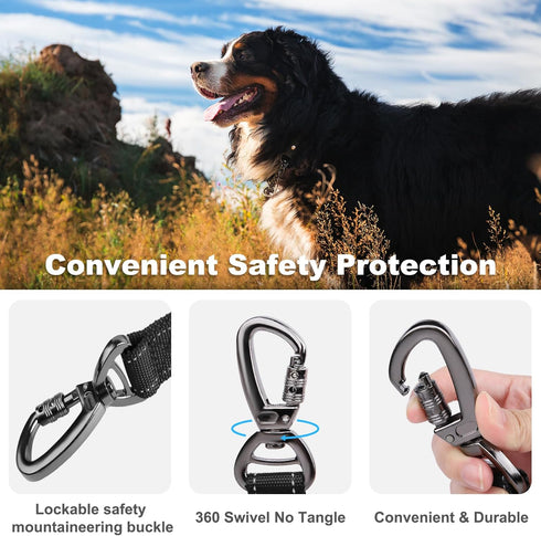 Laqibak Heavy Duty Dog Leash, Double-Sided Reflective, 6 FT with Double Handle, Lockable Safety Carabiner for Medium &