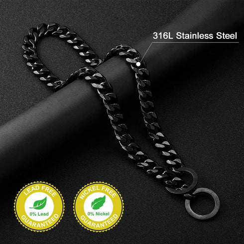 15mm Black Dog Chain Collar - Strong Stainless Steel Cuban Link Walking Collar for Small Medium Dogs (26 Inches)