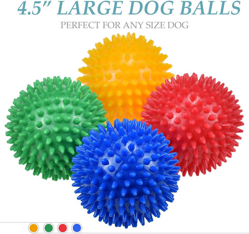 Dog Balls 4.5” Squeaky Toys, Spikey Dog Ball for Aggressive Chewers, Heavy Duty Teething Balls for Large Medium Dogs (4