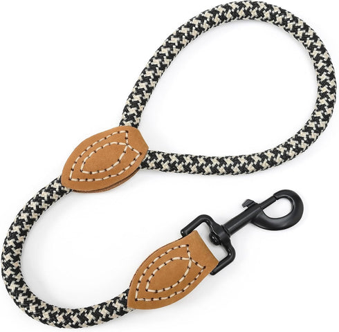 Mile High Life Short Dog Leash, 18 Inch, Heavy Duty Metal Clasp, Genuine Leather Tailored Connection for Large Dogs -