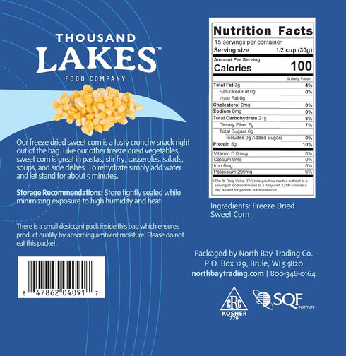 1 (16 100% Thousand Lakes Freeze Dried Vegetables - Sweet Corn - Bulk Pound Ounces) | Whole Sweet Corn Kernels | No