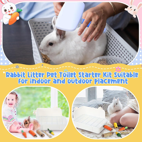 Locmeo 20 Set Pcs Rabbit Starter Kit Small Bunny Litter Box Animal Grooming Kit with Hanging Pet Bowls Water Bottle