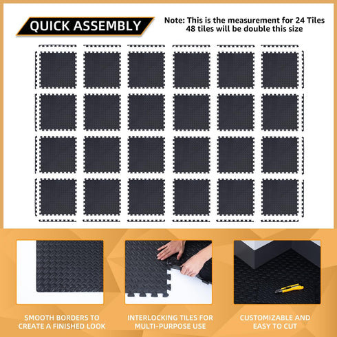 24 Pack 1/2" MMA - Extra Thick Floor Exercise Mat for Home Gym Floor Padding for Kids - High-Density EVA Interlocking