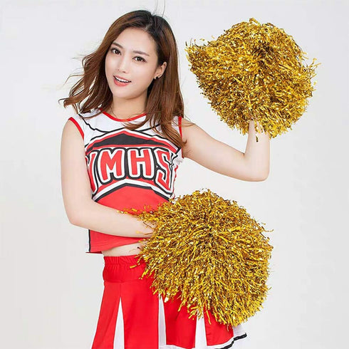 XIPEGPA 12 PCS Cheerleading Poms, Metallic Foil Plastic Pom with Baton Handle for Dance Party Decoration