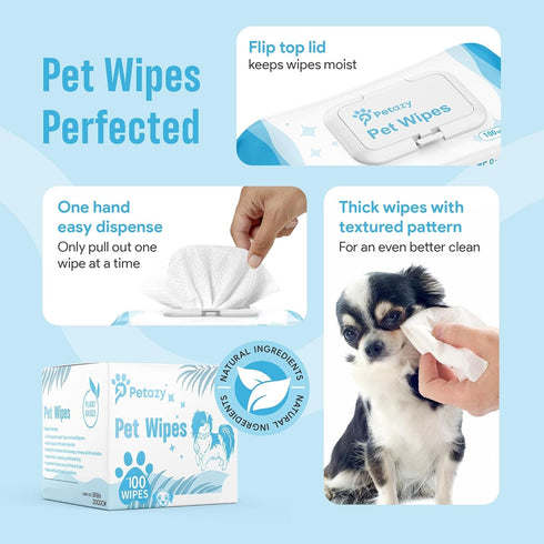 100 Unscented Dog Wipes for Paws, Butt, Ears, Eyes | Organic Hypoallergenic Pet Wipes with Aloe Vera | Extra Thick