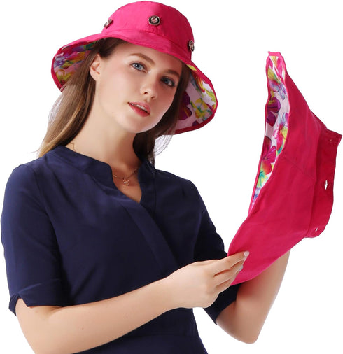 Packable Extra Large Brim Floppy Sun Hat - Reversible UPF 50+ Beach Sun Bucket Hat