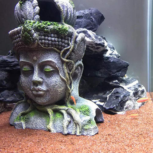 Hamiledyi Buddha Head Statue Aquarium Decorations, Resin Fish Hideout Betta Cave for Large Fish Tank
