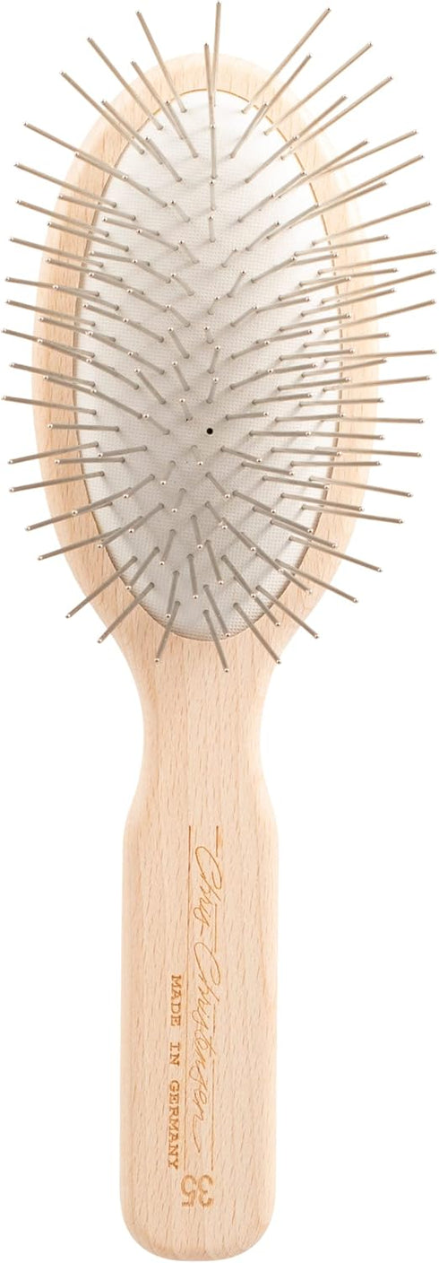 Chris Christensen 35 mm Oval Pin Dog Brush - Original Series, Lightweight Beech Wood Body, Stainless Steel Pins
