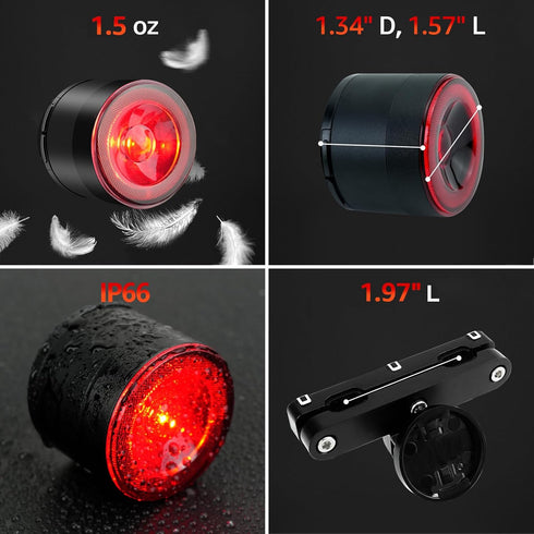 200 300 8 4 IP66 Cruxer Ultra Bright Bike Tail Light Lumen Compact Bicycle Rear Light, USB-C Rechargeable, Smart Brake