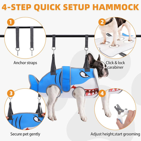 Hammock Trimming/Clipping, Dog Grooming for Small Dogs Cats, Cute Shark Design Dog Hanging Harness for Nail Pet Sling