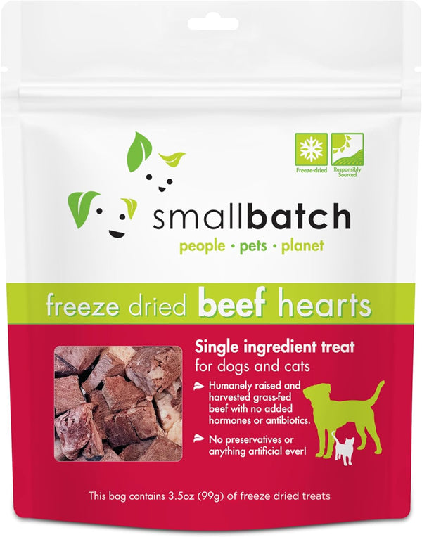 smallbatch Pets Premium Freeze-Dried Beef Heart Treats for Dogs and Cats, 3.5 oz, Made in The USA