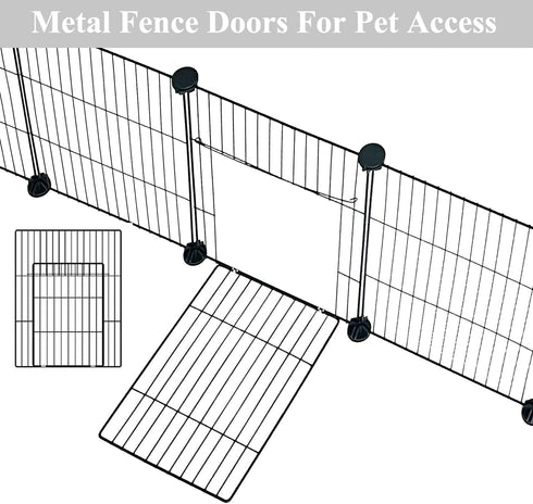 12pcs LANGXUN DIY Small Animal Playpen, Pet Playpen with Door and Waterproof Mat, Rabbit Guinea Pig Cages, Puppy Kitten
