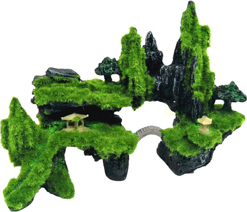 Tfwadmx Fish Tank Mountain View Decoration, Aquarium Stone Ornament Bridge with Moss Tree House