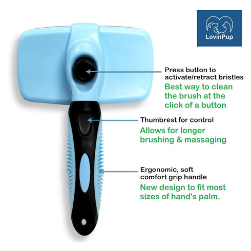 Dog Slicker Brush, Self Cleaning Grooming Tool for Pets, Best Brush with Retractable Bristles for Hair Removal