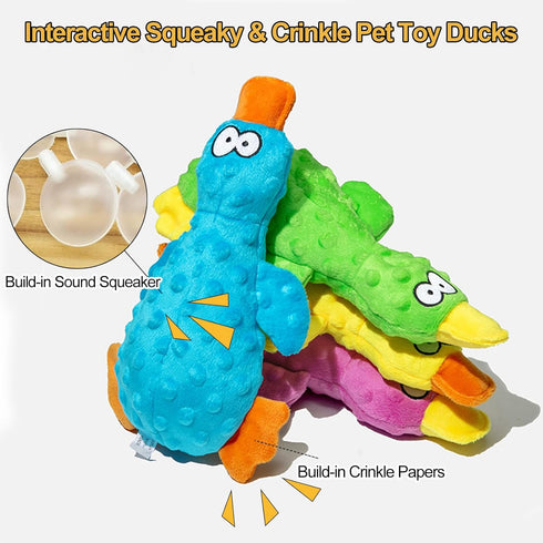 2 Pack Adpartner Squeaky Dog Toys, Dog Toy Duck Plush Crinkle Dog Toys for Small Medium Breeds, Interactive Pet Squeaky