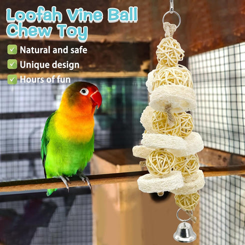 Hamiledyi Bird Toys Foraging Star Chew Toy, Super Shredder Ball for Parrot Cage, 1 x Rattan Chew Ball String