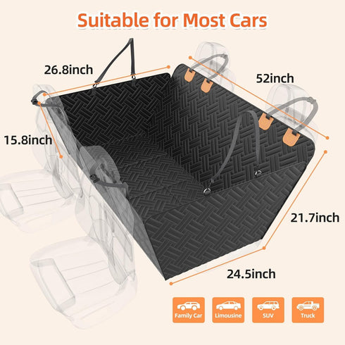 LEHNI Hammock Back Seat Extender for Dogs,Hard Bottom Car Seat Cover for Dogs with Mesh Window,Waterproof Backseat Pet