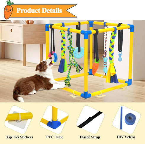 8 Puppy Play Gym with Hanging Toys for Teething &Chewing, Interactive Activity Center for Small Dogs to Relieve Boredom