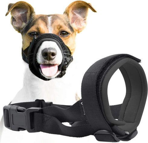 Gentle Muzzle Guard for Dogs - Soft Neoprene Padding, Secure Comfort Fit, Prevents Biting and Chewing (M, Grey)