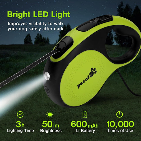 Pecute 16 ft Retractable Heavy Duty Dog Leash with Light, 360° Tangle-Free Walking Leash for Large Dogs up to 110 lbs