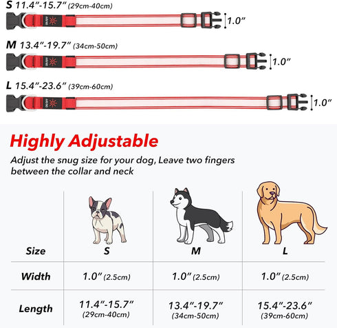 Reflective LED Light Up Dog Collar, Adjustable Rechargeable Waterproof Glow Collar for Large Medium Dogs