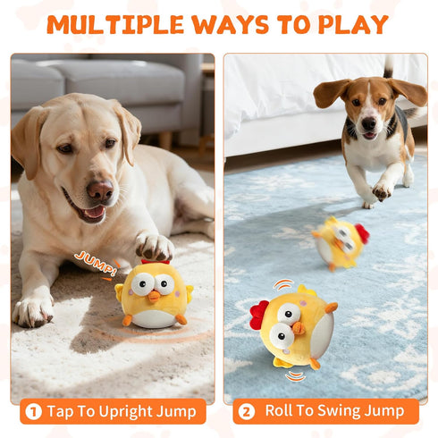 1.5H Interactive Dog Toy Ball, Upgrade Automatic Jump Plush Toy with Removable Zipper for Small Large Dogs