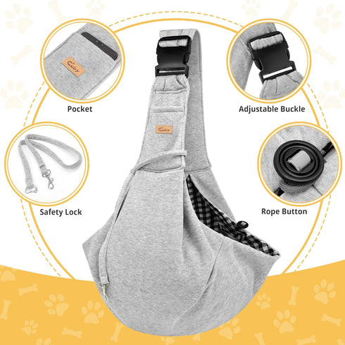 CUBY Dog and Cat Sling Carrier, Hands-Free Reversible Papoose Bag for Small Dogs and Cats, Outdoor Travel (Grey)