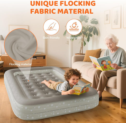 60") Inflatable Toddler Travel Bed: Portable Blow Up Travel Toddler Bed with Safety Sides - Toddler Air Mattress