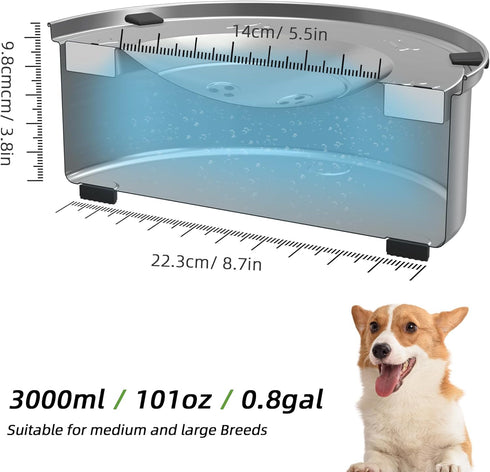 Dog Water Bowl No Spill, 3L/101oz Stainless Steel Slow Water Bowl for Dogs, No Splash Dog Water Bowls