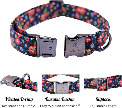 Lionheart Glory Floral Print Dog Collar, Adjustable Soft Collar for X-Small Dogs, Blue Spring Design