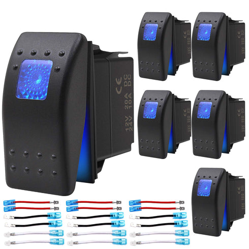 KEING Waterproof Rocker Switch Toggle with Blue LED Light, 12V 20Amp, 24V 10Amp, 3 Pin for Automotive Cars, Marine,