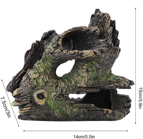 Aquarium Tree Stump, Resin Hollow Tree Trunk Habitat with Hideout Holes for Fish Tank Decoration