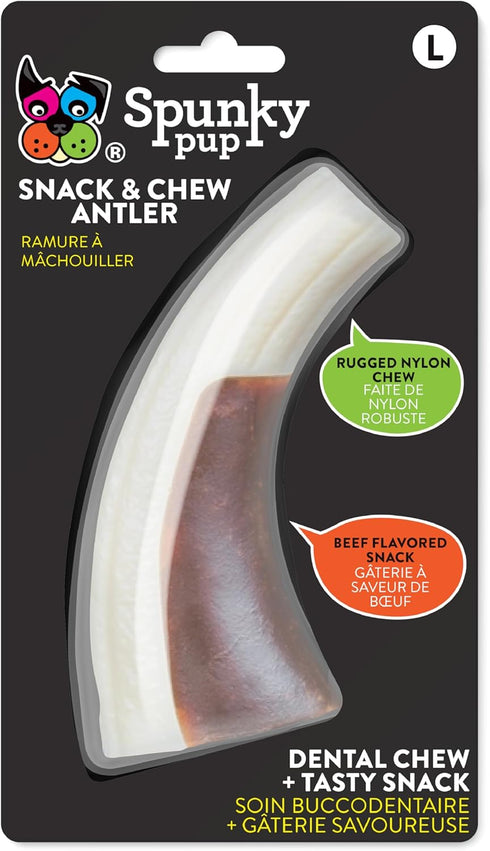Spunky Pup Antler Snack & Chew - Durable Nylon Dog Chew Toy with Embedded Beef-Flavored Treat, Large