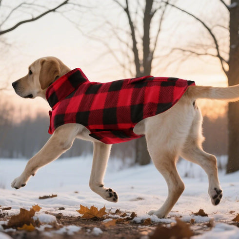ASENKU Dog Winter Coat - Fleece Doggie Jacket Plaid Reversible Vest, Waterproof Windproof Cold Weather Clothes for