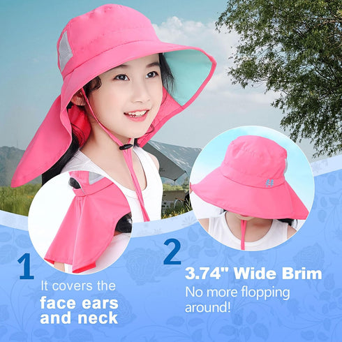 Kids Sun Hat Toddler Beach Play Hats, Sun Protection Fishing Hat with Neck Flap for Boys and Girls Ages 5-13