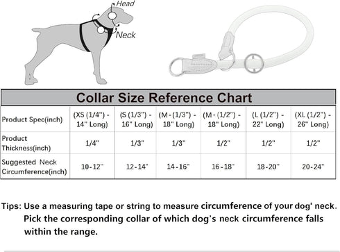 Braided Rope Pro Training Dog Collar, No Pull Round Martingale Slip Collar for Large Dogs (L(1/2") - 22" Long, Black)