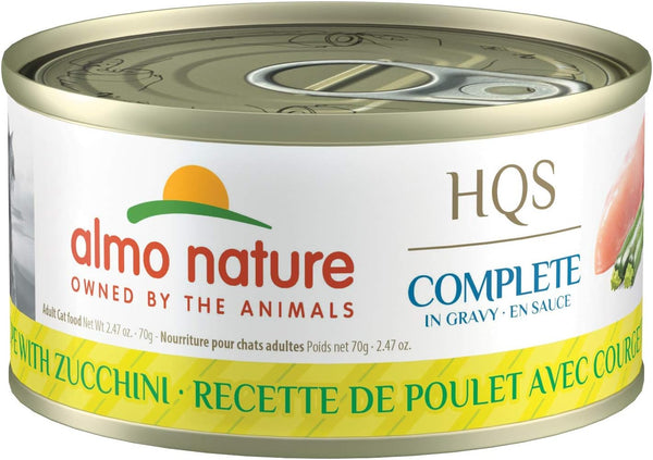 almo nature HQS Complete Chicken Recipe with Zucchini in Gravy Wet Cat Food, 70 g / 2.47 oz x 24, Blue