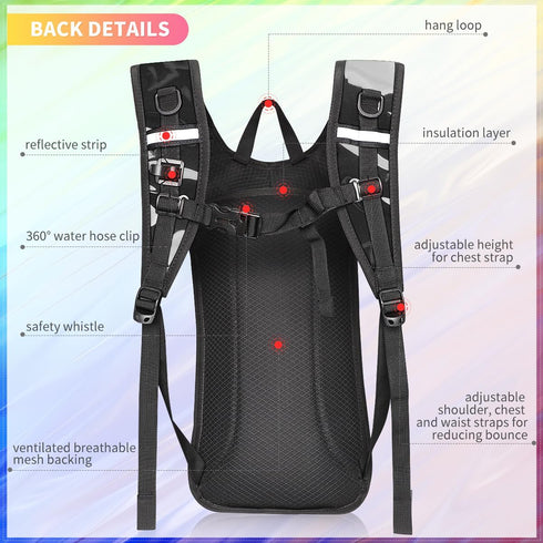 Hydration Backpack with 2L Bladder - Water Pack for Raves, Hiking, Cycling, Climbing, Running, Camping