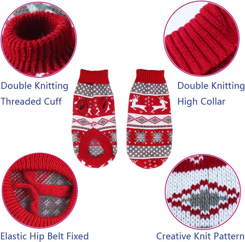 Vehomy Dog Christmas Sweaters Pet Winter Knitwear, Classic Warm Coats Reindeer Snowflake Argyle Sweater for Kitty Puppy
