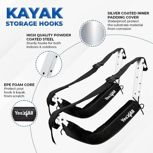Yes4All Kayak Storage Rack - 400lbs Kayak Wall Mount Rack with 4 Adjustable Levels for Indoor & Outdoor Storage