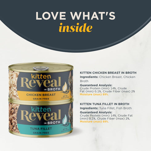 Reveal Natural Wet Kitten Food, 8 Count, Grain Free, Chicken and Tuna in Broth Variety, 2.47 oz Cans